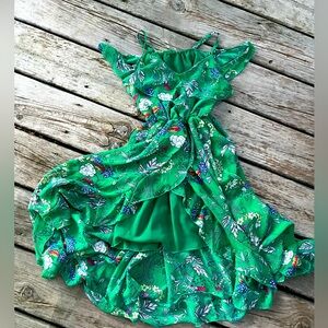 Beautiful Girls 8/10 Jade Green Floral Ruffle Dress, Cold Shoulder Sleeves